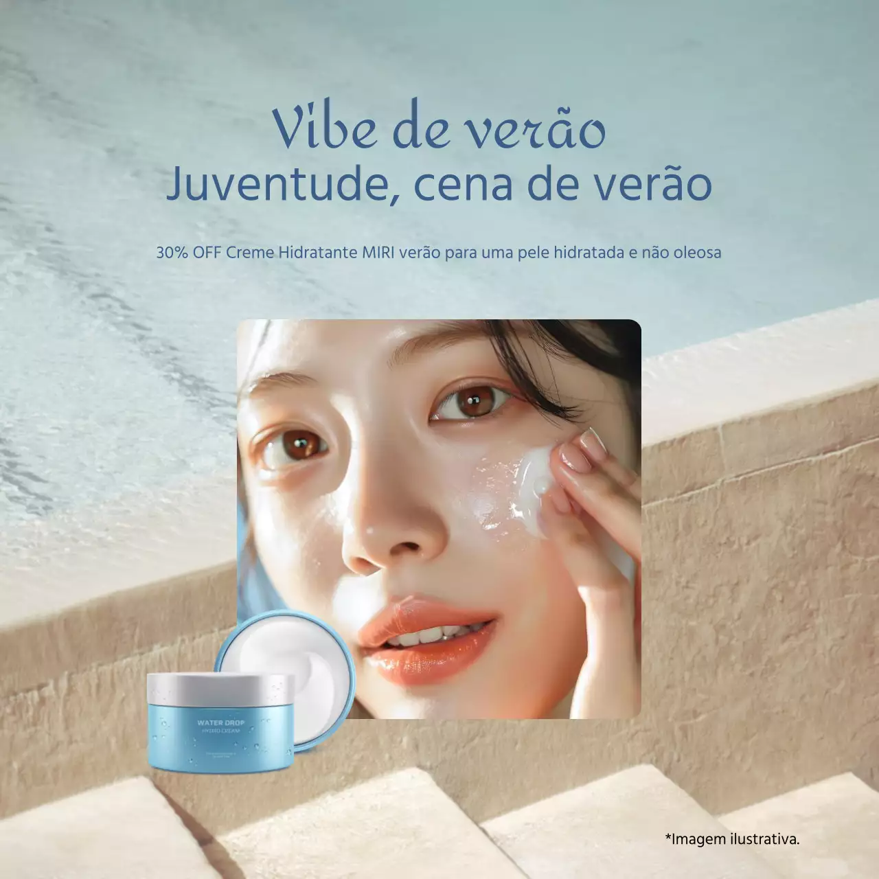 Anúncio simples de venda de cosméticos de verão em azul claro e bege