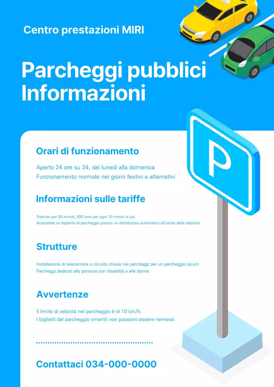 Annuncio di funzionamento del parcheggio blu e semplice