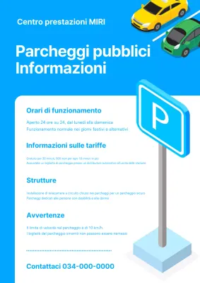 Annuncio di funzionamento del parcheggio blu e semplice