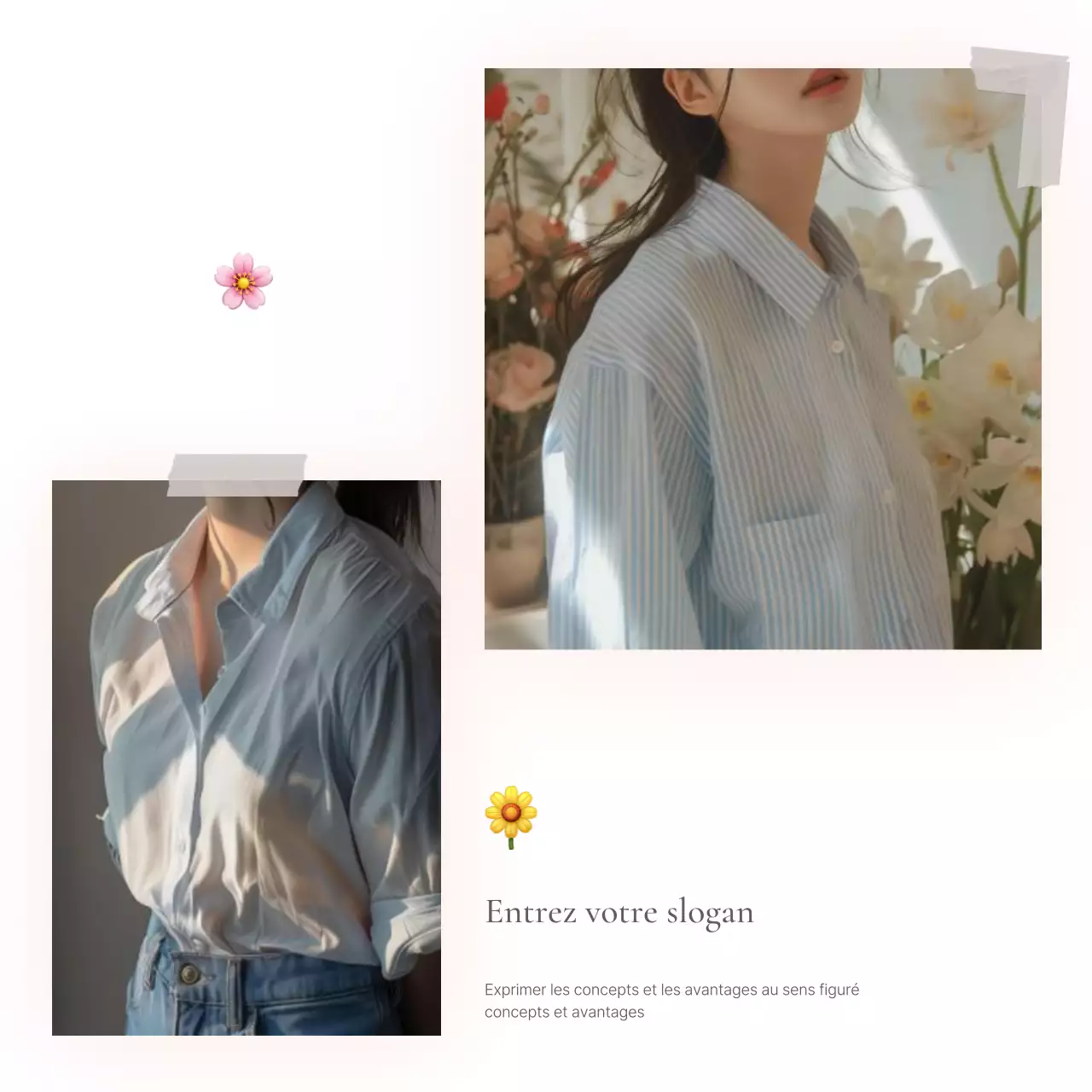 Une mise en page de photos ou une publicité pour un centre commercial de mode avec un style simple d'emojis blancs et gris.