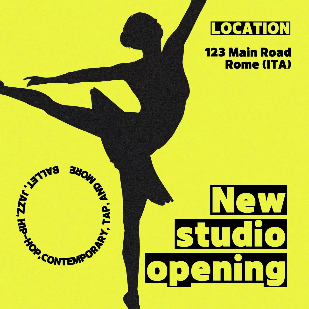 Yellow Modern Dance Announcement Social Media Post