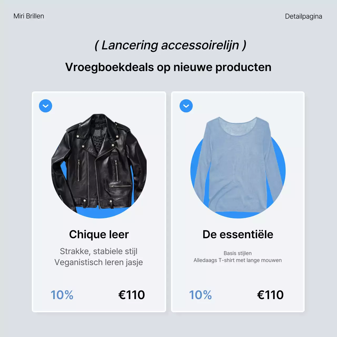 Beschrijf en promoot trendy mode in blauw en wit