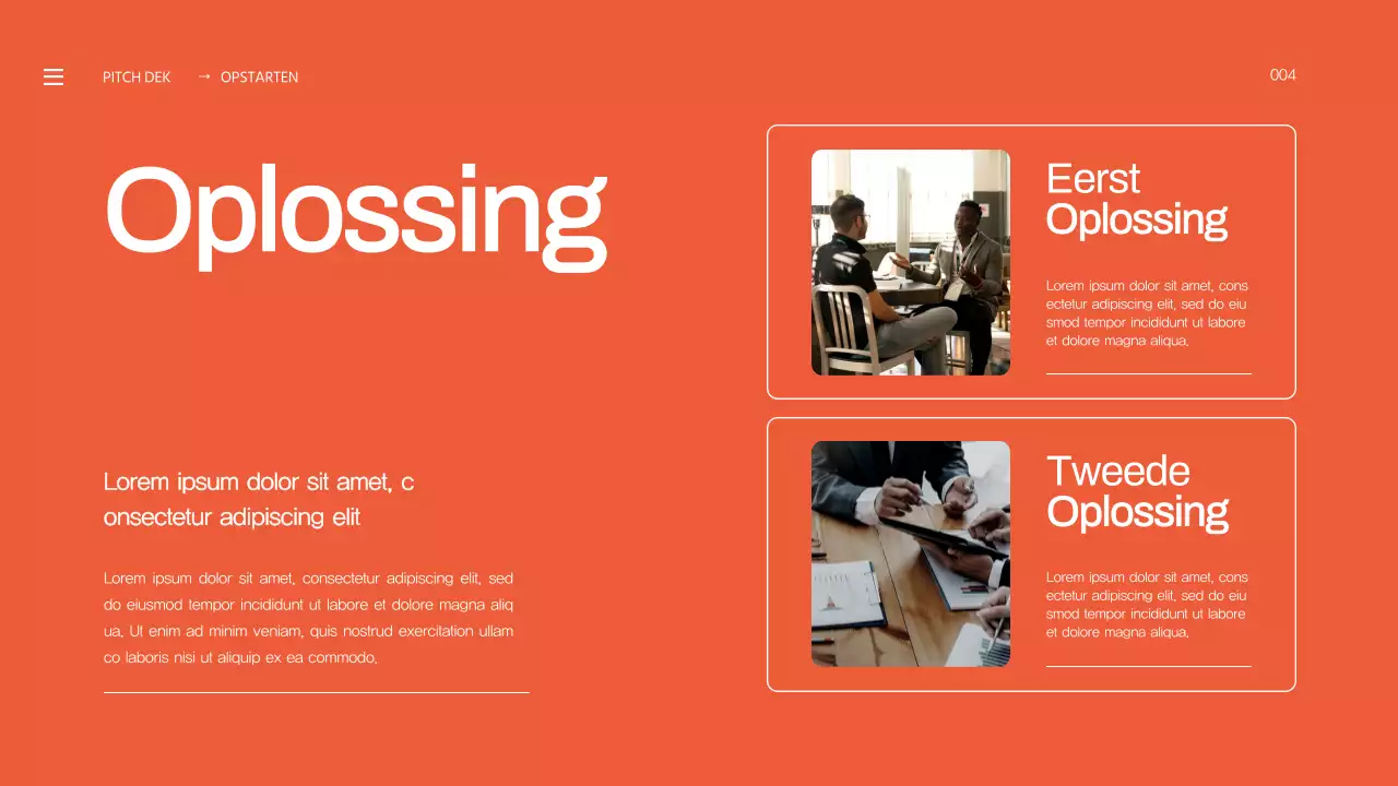 Orange Bold Business Startup Pitch Deck Voorstel