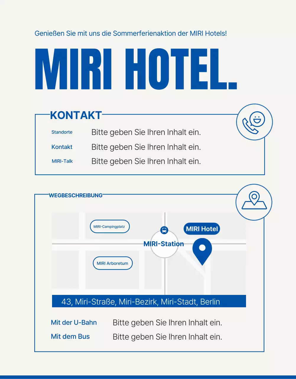 Werben Sie für ein einfaches Hotel für die Sommersaison in Blau