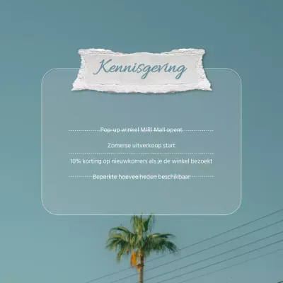 Aankondiging van de opening van een eenvoudige zomer pop-up store in lichtblauw en wit