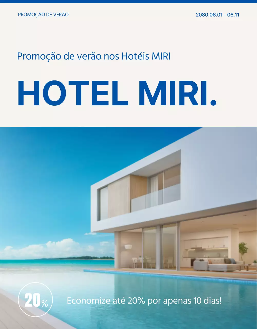 Promover uma simples promoção de verão de um hotel em azul