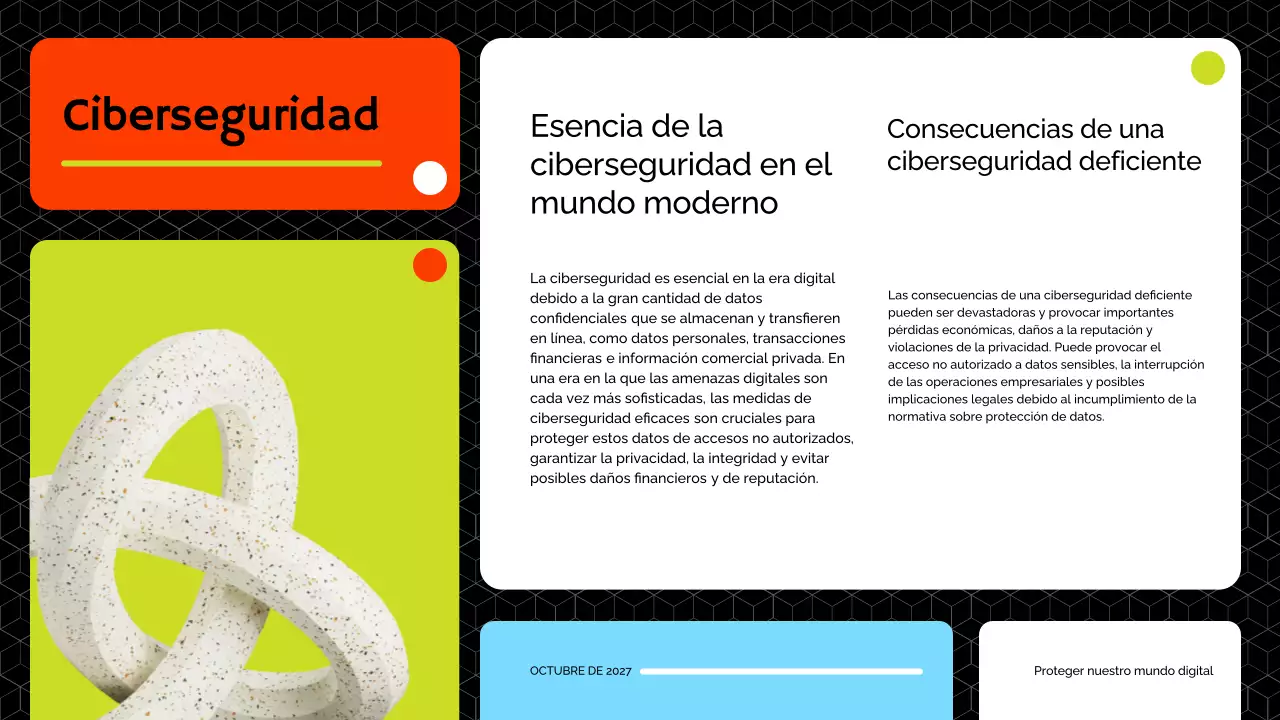 Material didáctico sobre ciberseguridad moderna en rojo y lima