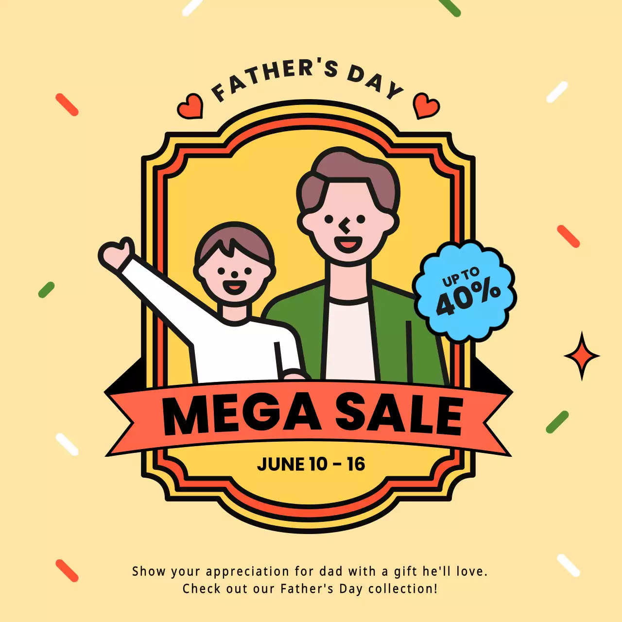 Yellow Retro Father's Day Promotion Social Media Post