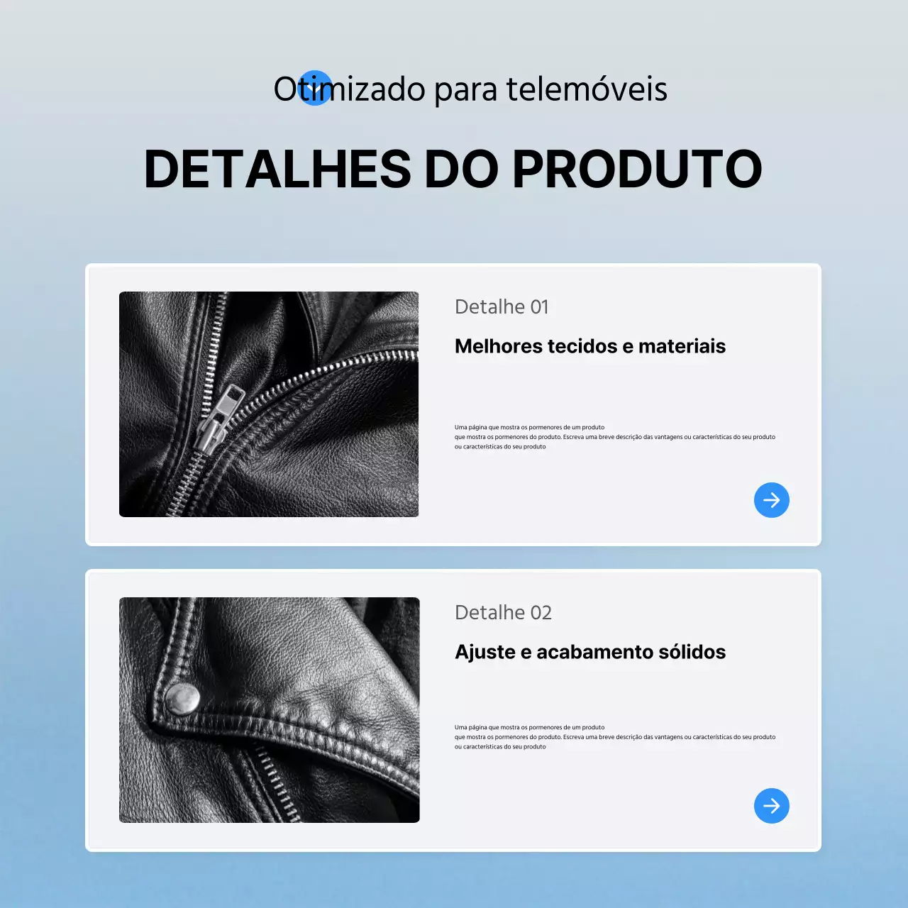 Descrever e promover a moda moderna em azul e branco