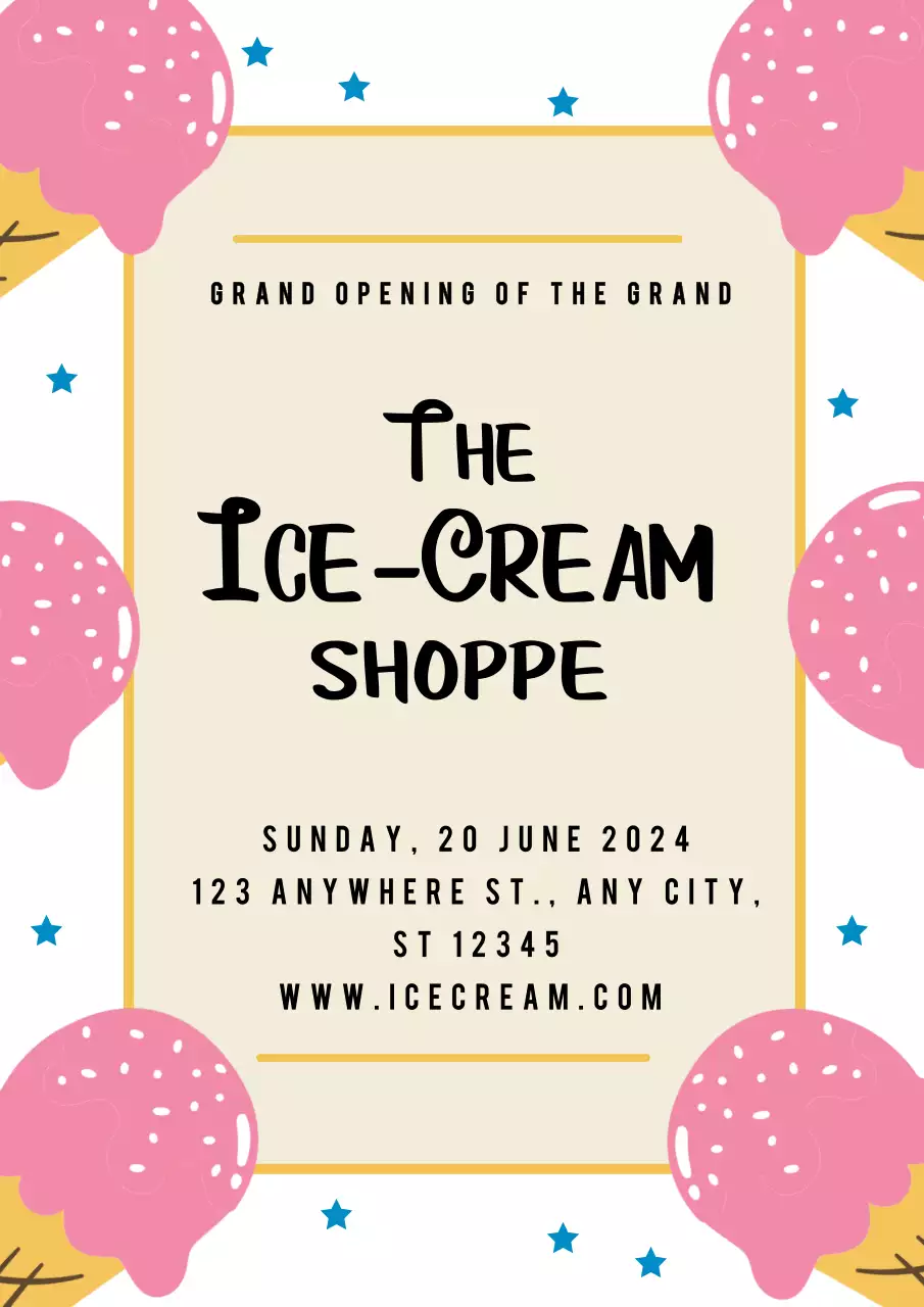 Pink Retro Ice-Cream Announcement Poster