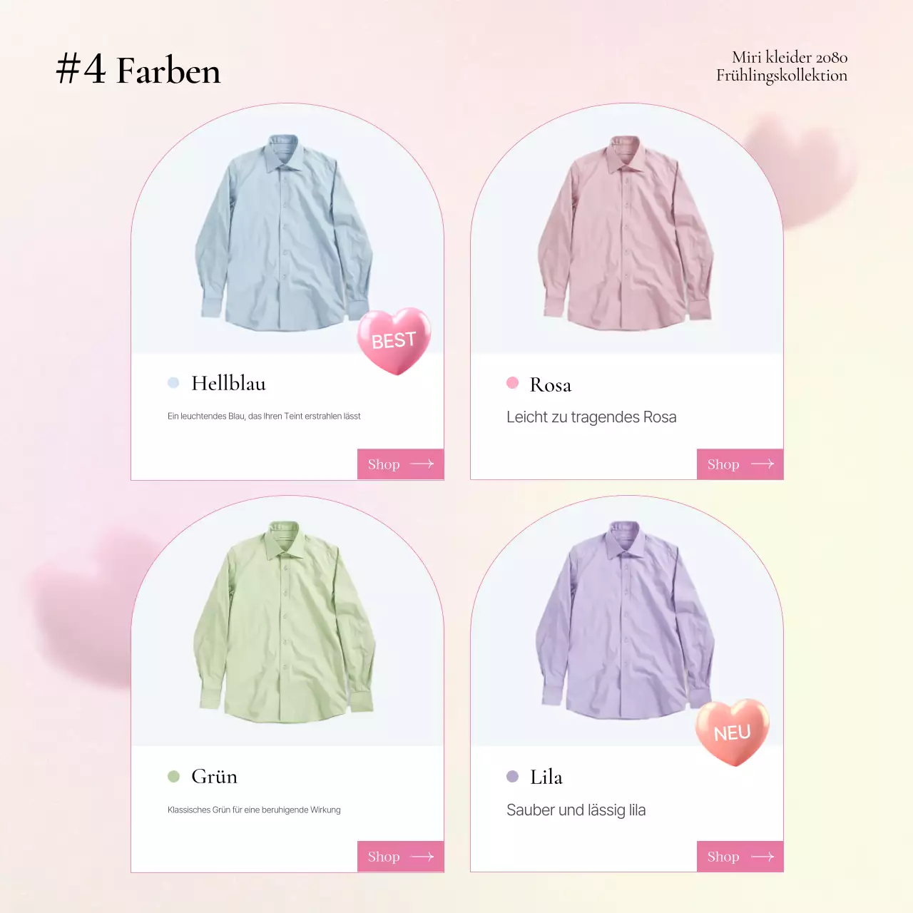 Förderung kitschiger Modeproduktbeschreibungen in Gelb und Rosa