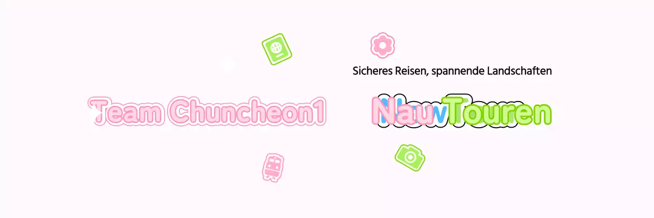 Gestalte einen niedlichen Reiseführer mit Wolken und verschiedenen Symbolen