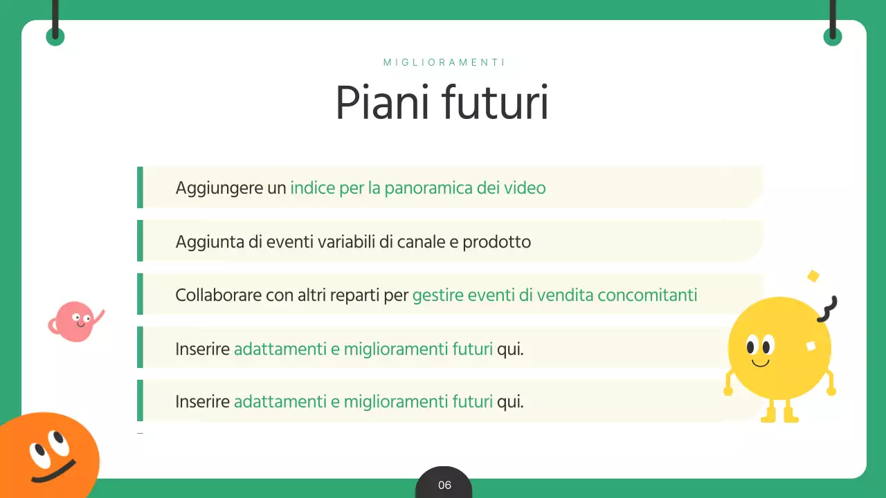 Un report analitico sui contenuti per bambini di colore verde e giallo