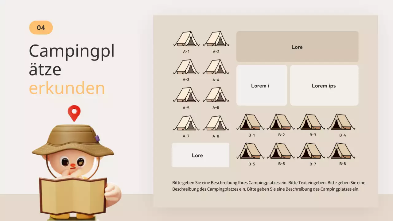 Ein Führer zum orange-beigen Sommercampingplatz