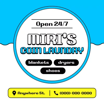 Simple light blue and yellow coin laundry ad