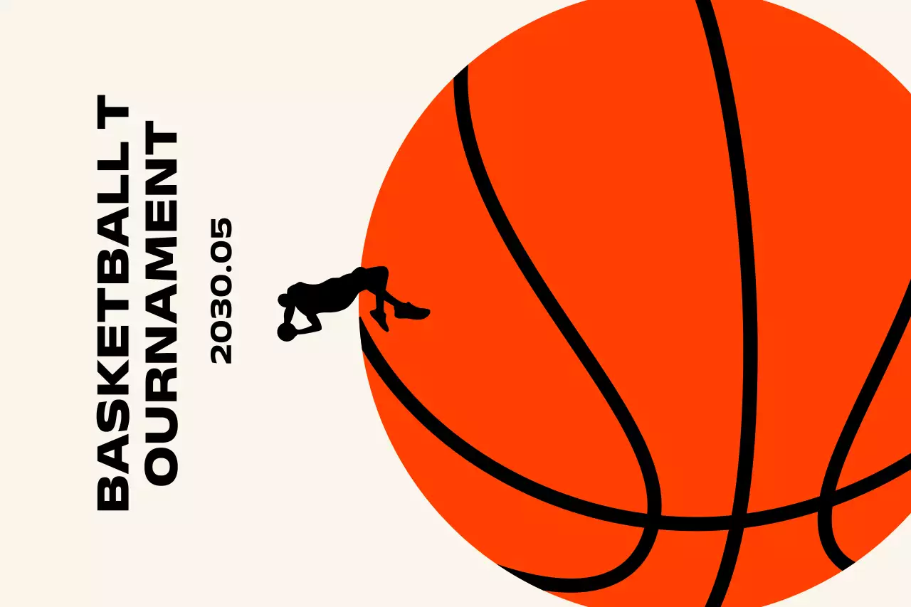 A basketball tournament with a simple design featuring basketball players and a basketball.