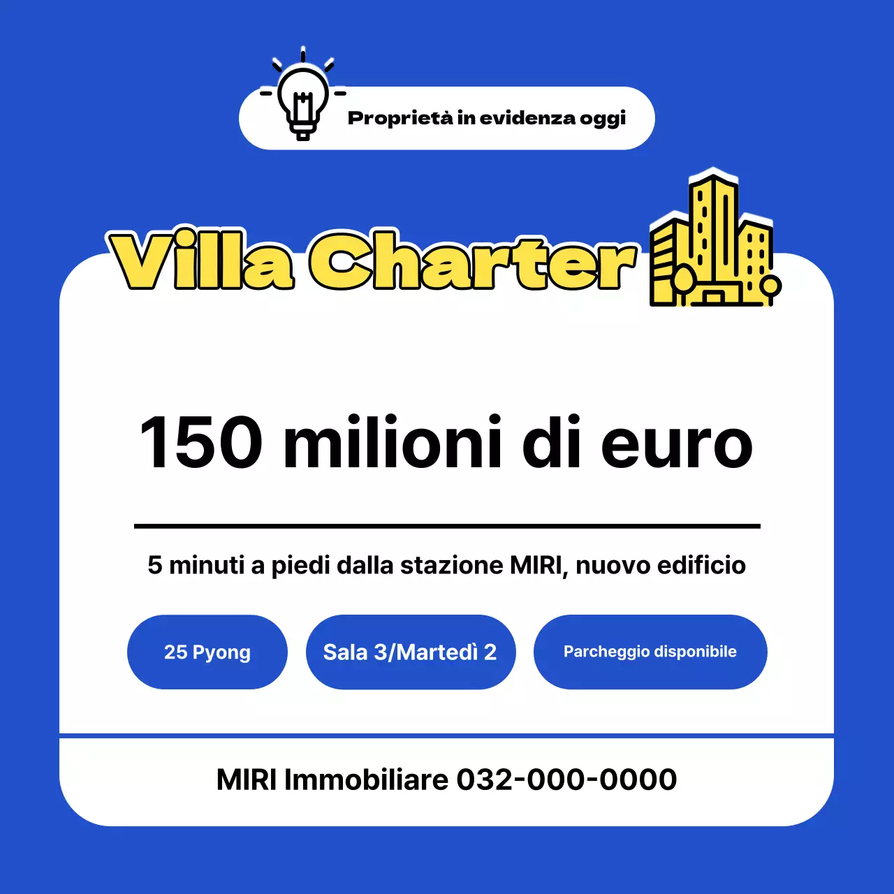 Un semplice annuncio di vendita di un immobile in giallo e blu