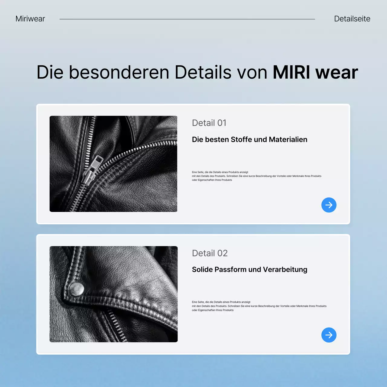Beschreiben und fördern Sie trendige Mode in Blau und Weiß