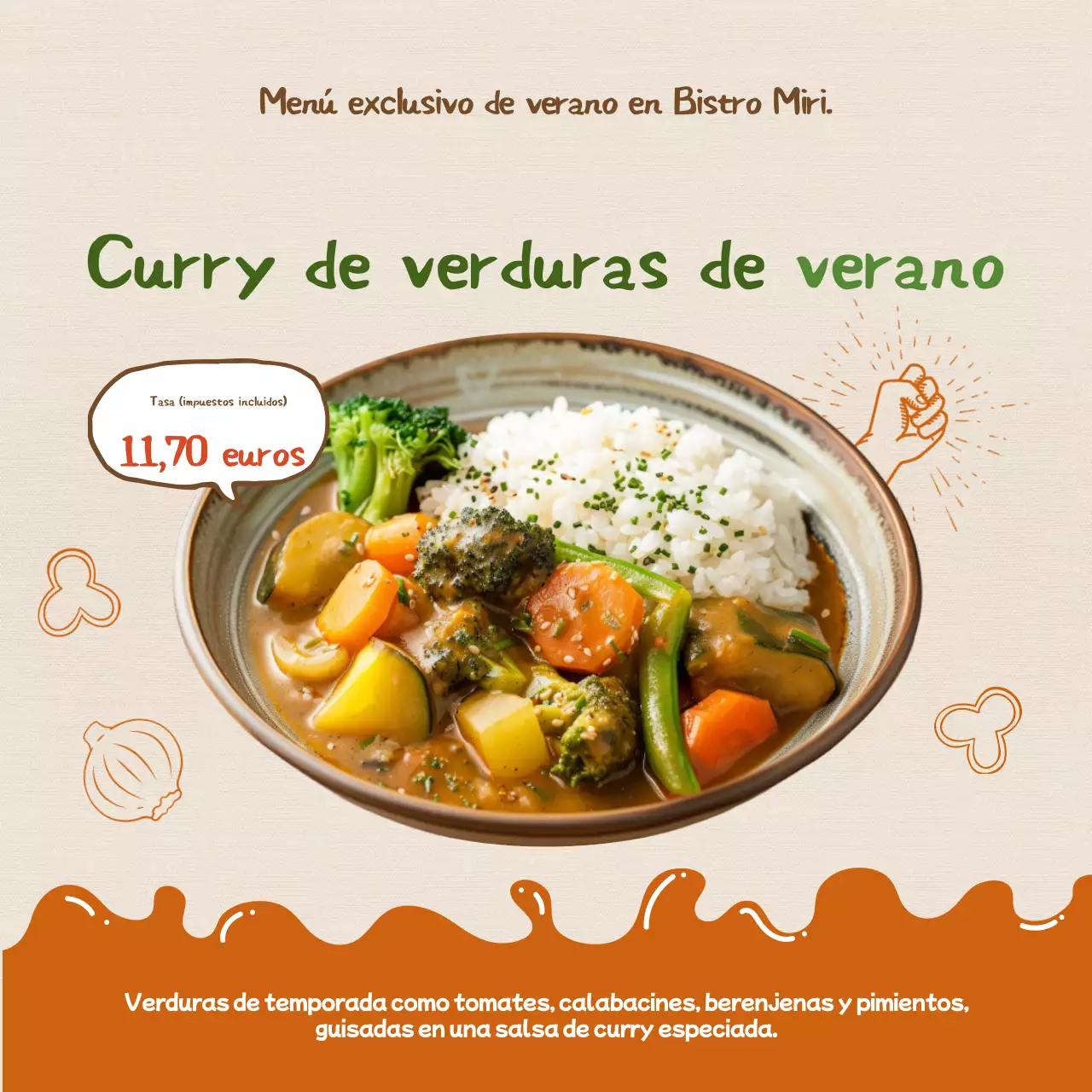 Promover los alimentos de temporada de verano vintage en beige y marrón