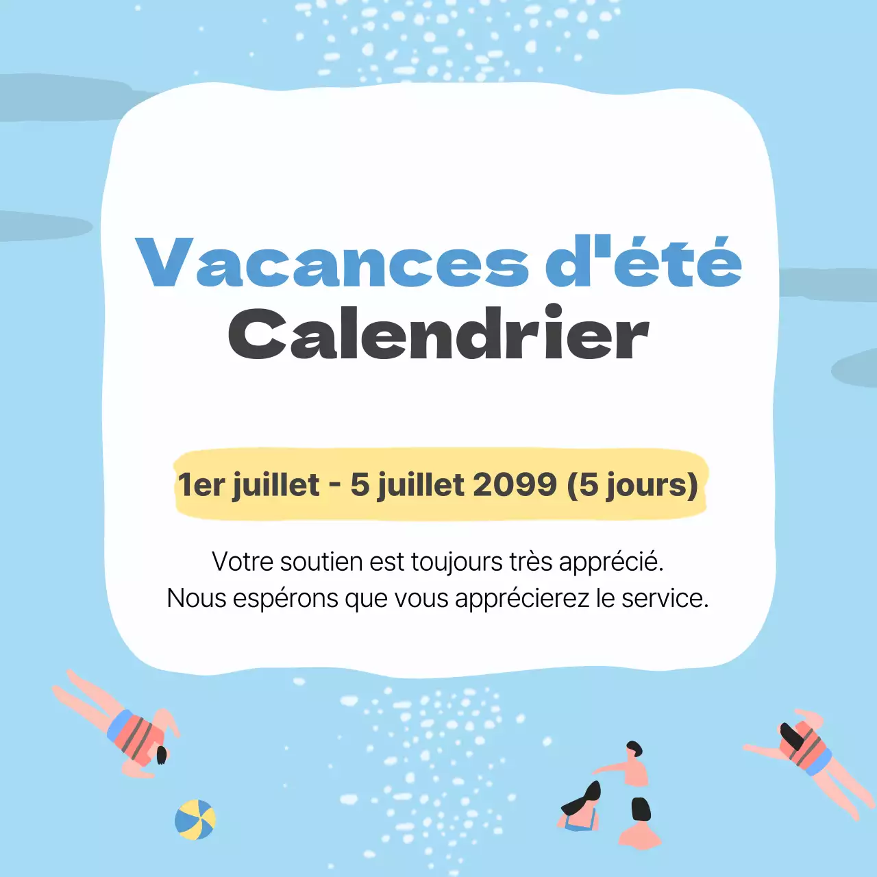 Informations simples sur les vacances en bleu clair