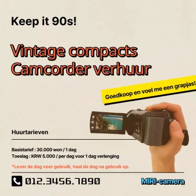 Promoot cameraverhuur met een retro look in ivoor en rood