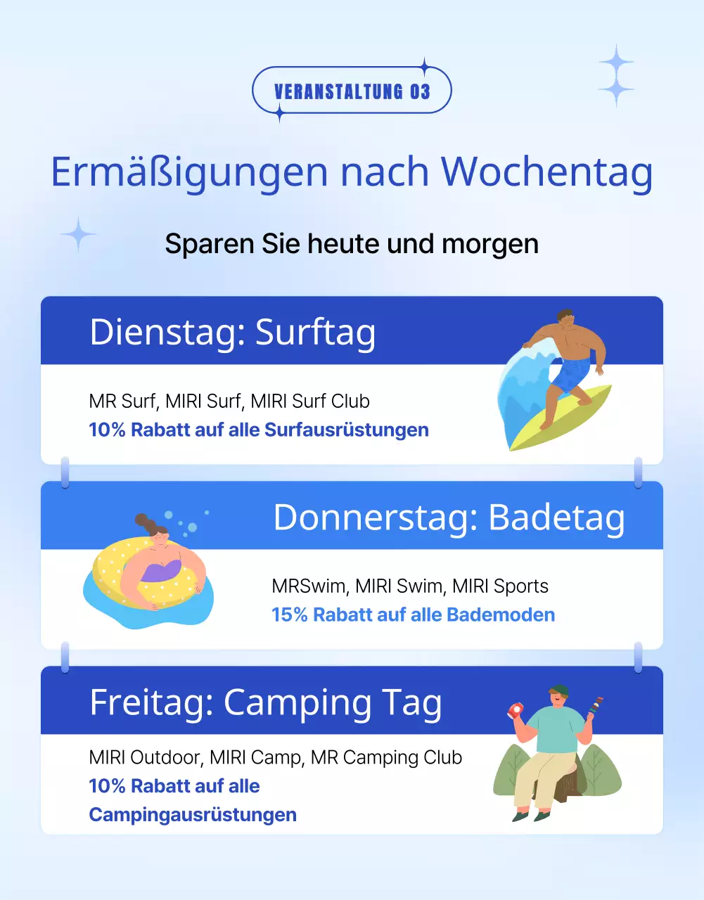 Werben Sie für eine sommerliche Warenpräsentation mit den Trendfarben Blau und Hellblau
