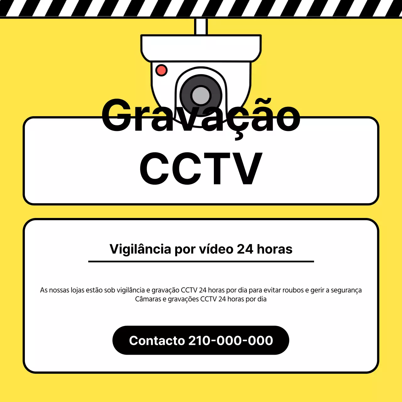 Aviso simples amarelo e preto de gravação de CCTV