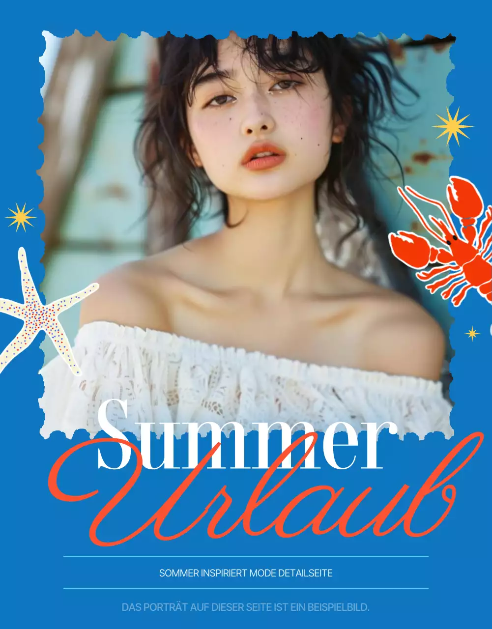 Sommerliche Werbeanzeige in Blau und Rot