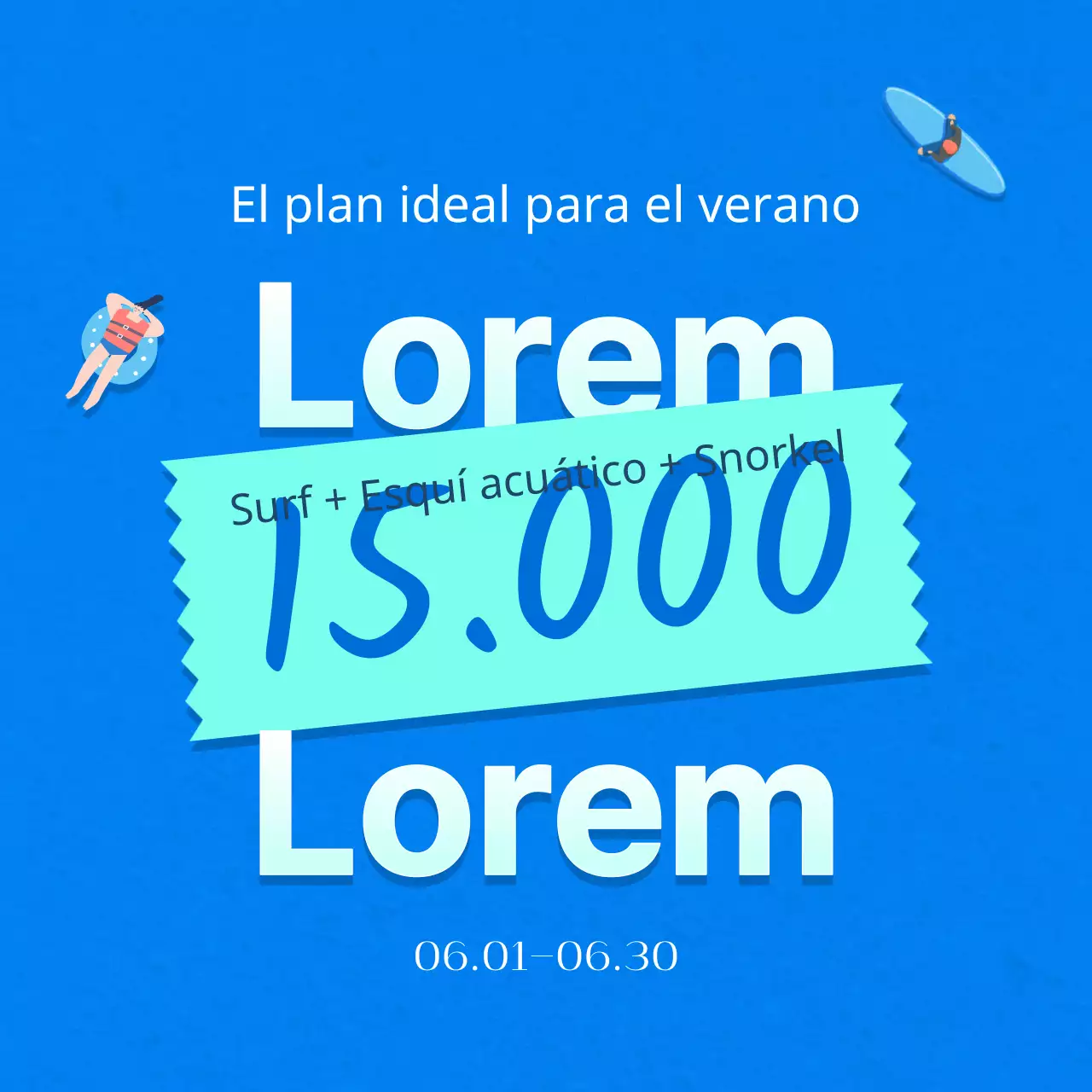 Publicidad deportiva de verano con énfasis en el azul