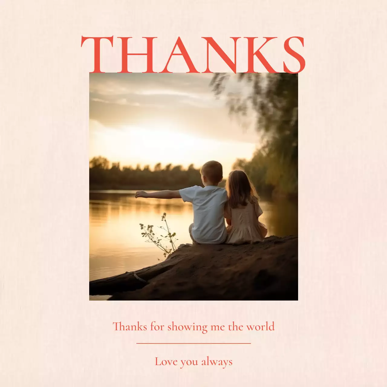 A simple thank you post in red and ivory