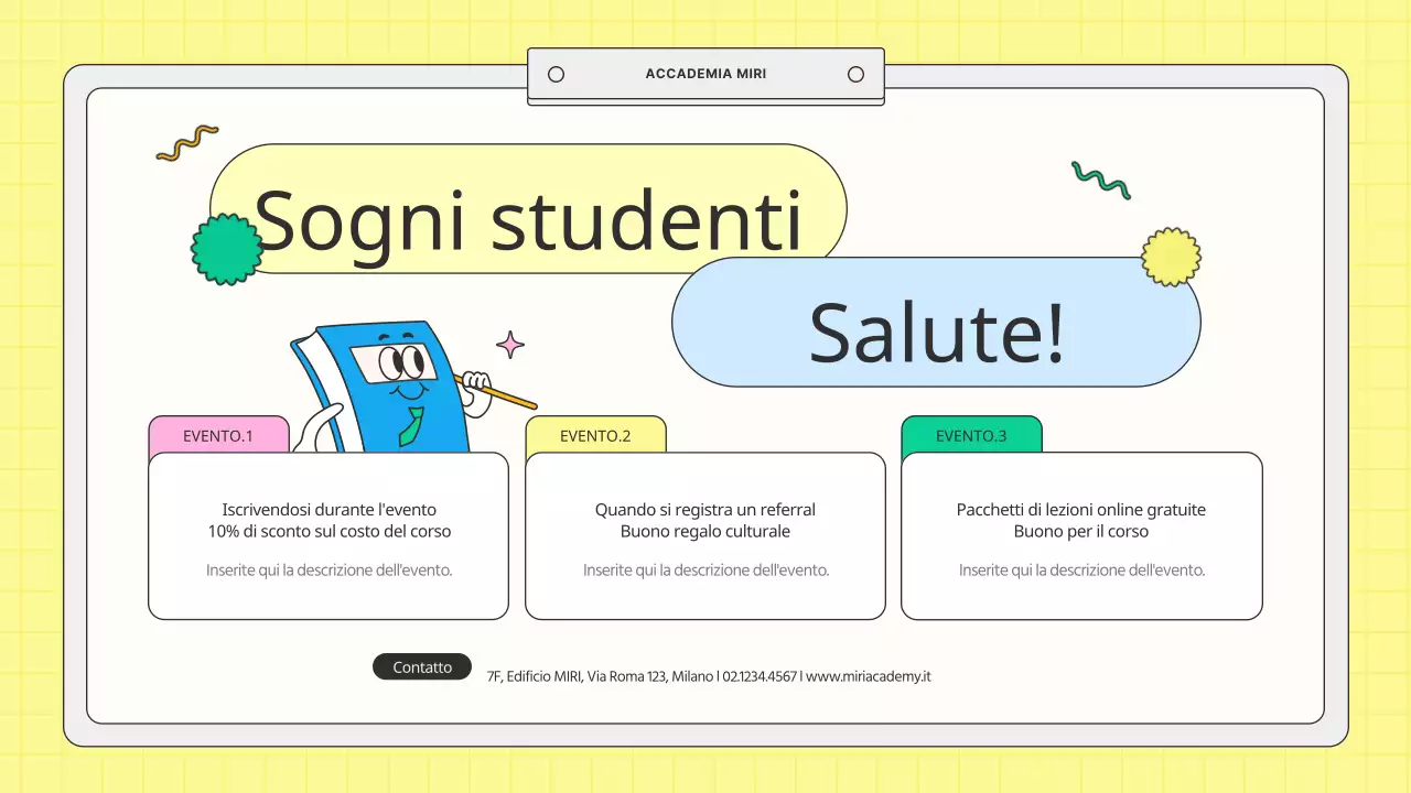 Prospetto scolastico giallo e menta in stile kitsch