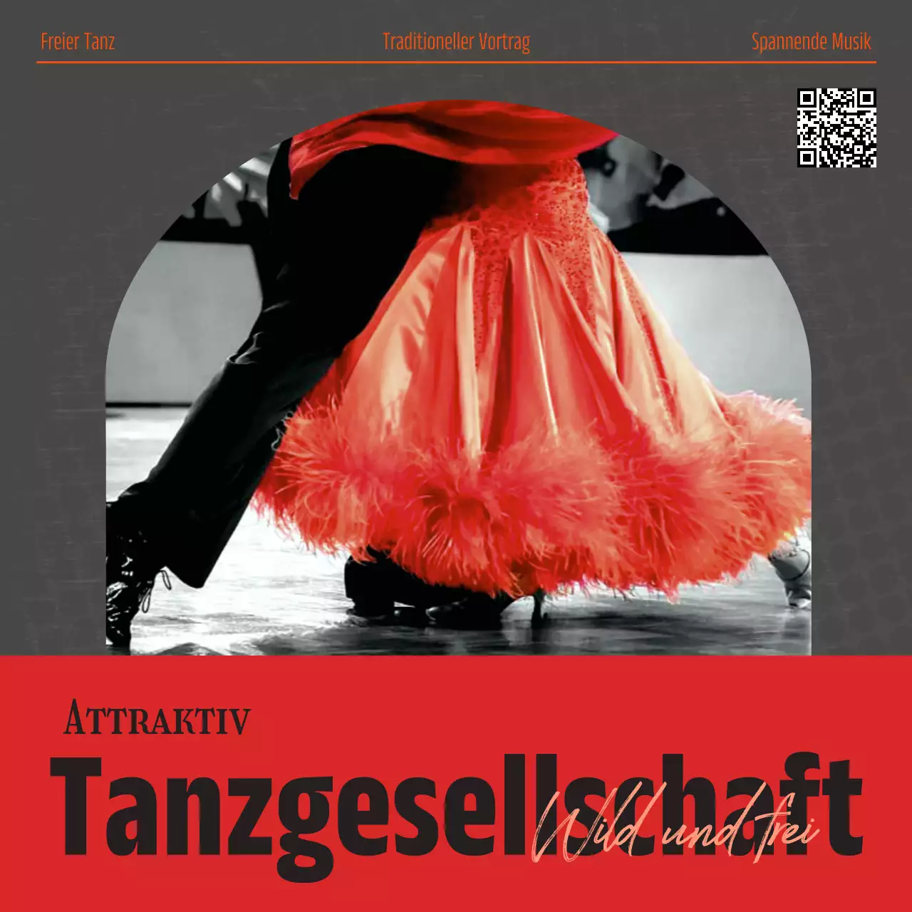 Ein Beitrag, der für ein luxuriöses Tanzstudio in Rot und Schwarz wirbt.