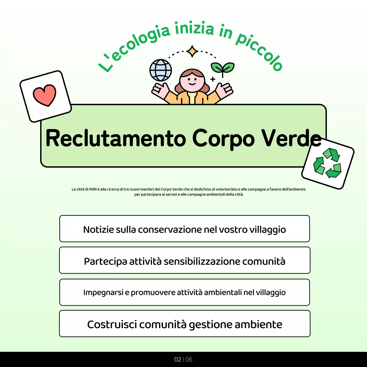 Promuovere i colori verde e chartreuse del corpo ambientale del settore pubblico.