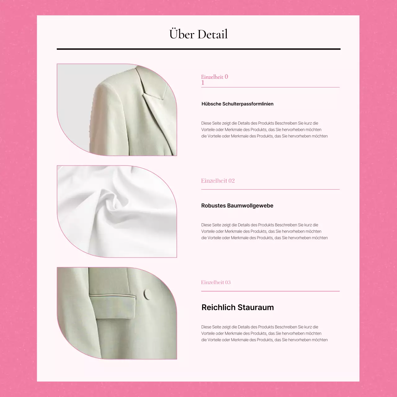 Förderung kitschiger Modeproduktbeschreibungen in Gelb und Rosa