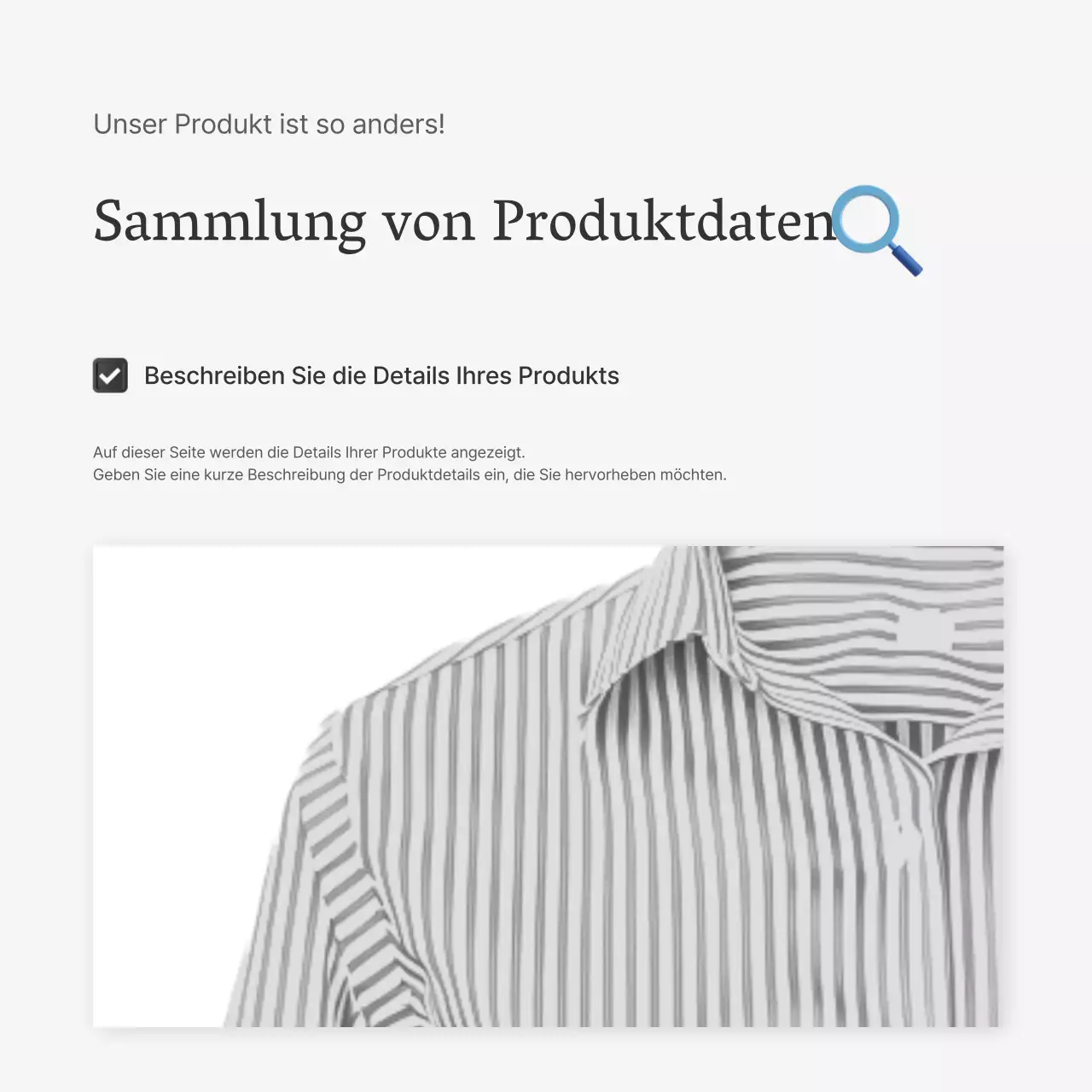 Produktbeschreibungen oder Werbung für ein Mode-Einkaufszentrum, dekoriert mit einem einfachen Stil von weißen und grauen Emojis.