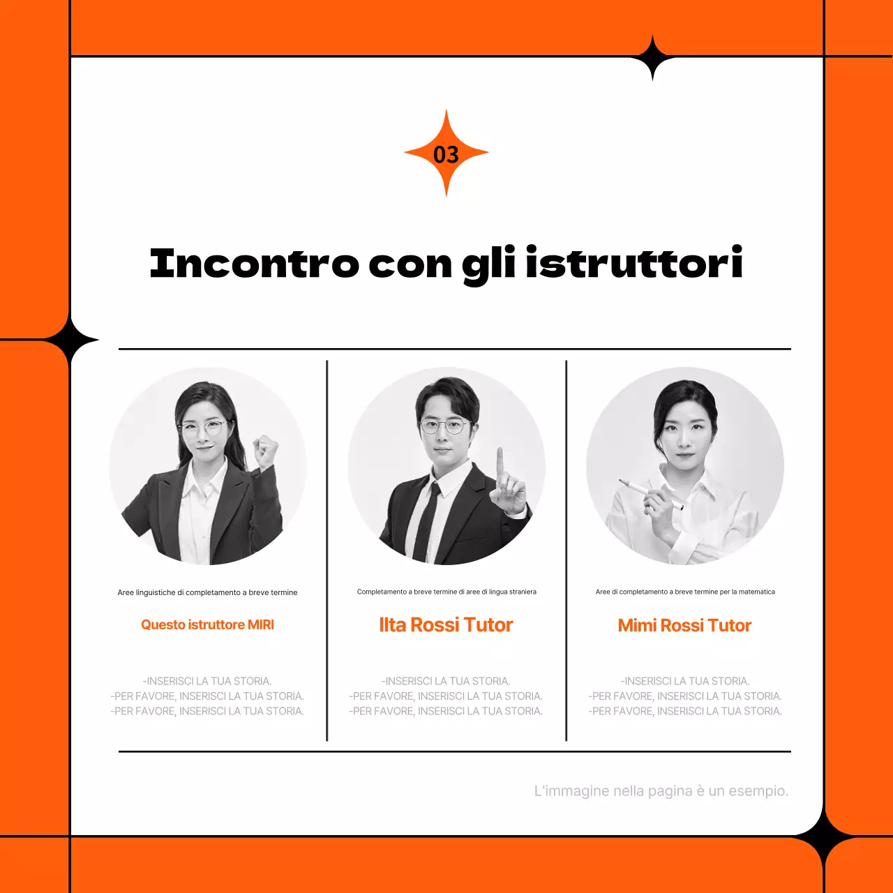 Prospetto semplice arancione e nero della scuola di mezza giornata