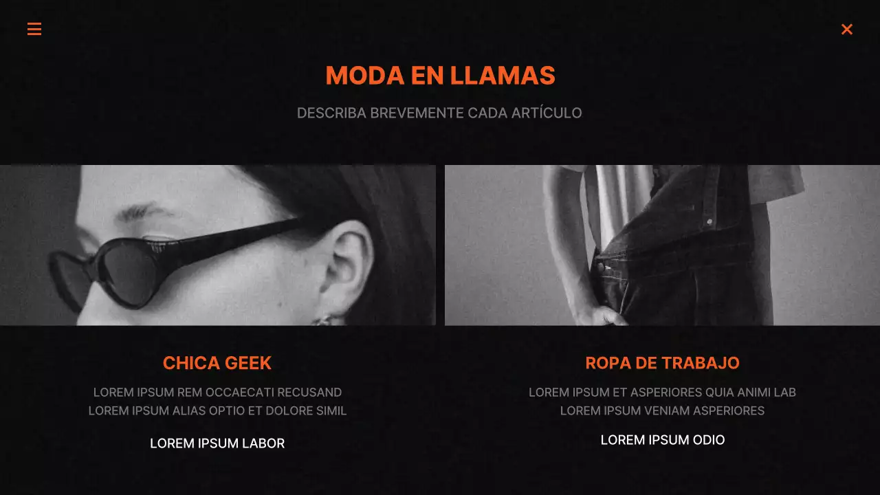 Informes de marketing de moda en negro y naranja
