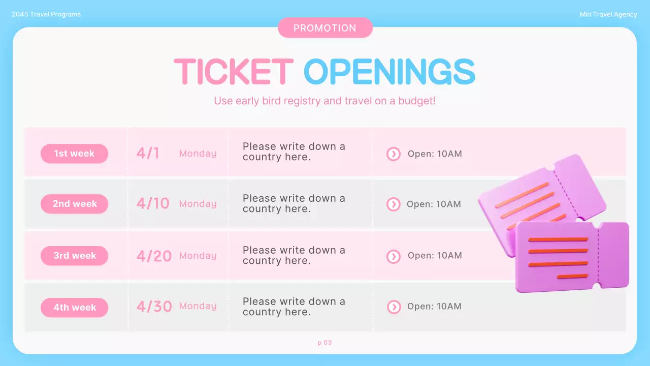 Promote a pretty spring travel promotion in light blue pink