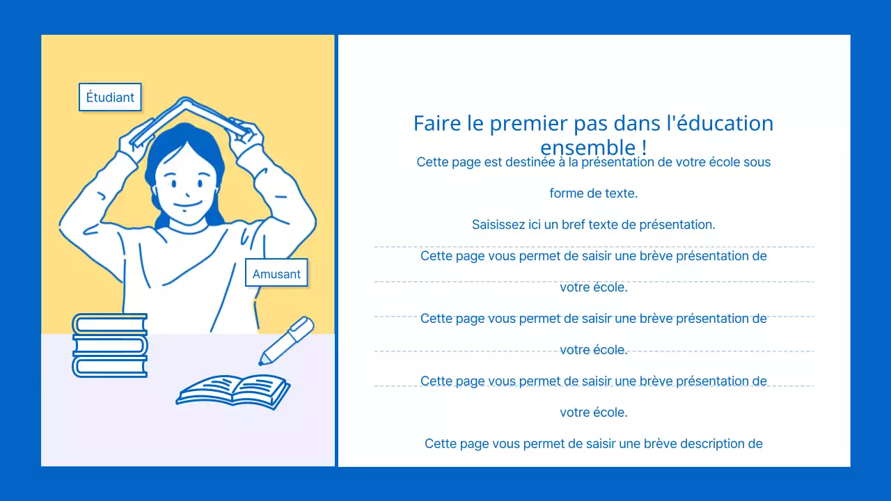 Un prospectus scolaire kitsch jaune et bleu