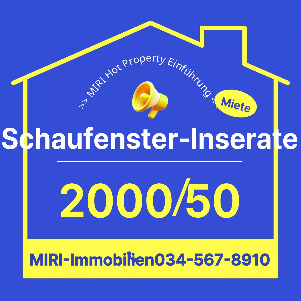 Einfache Immobilienanzeigen in Gelb und Blau