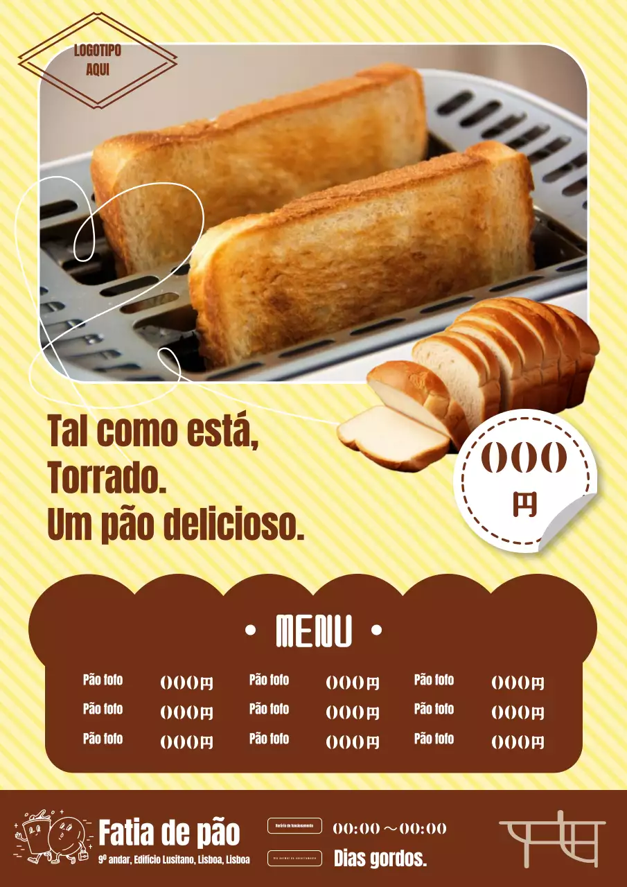 Um anúncio de padaria com uma etiqueta de preço simples e gira em amarelo