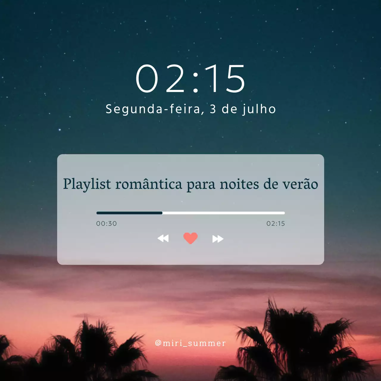 Um post moderno de música de amor de casal numa noite de verão em azul-marinho e branco