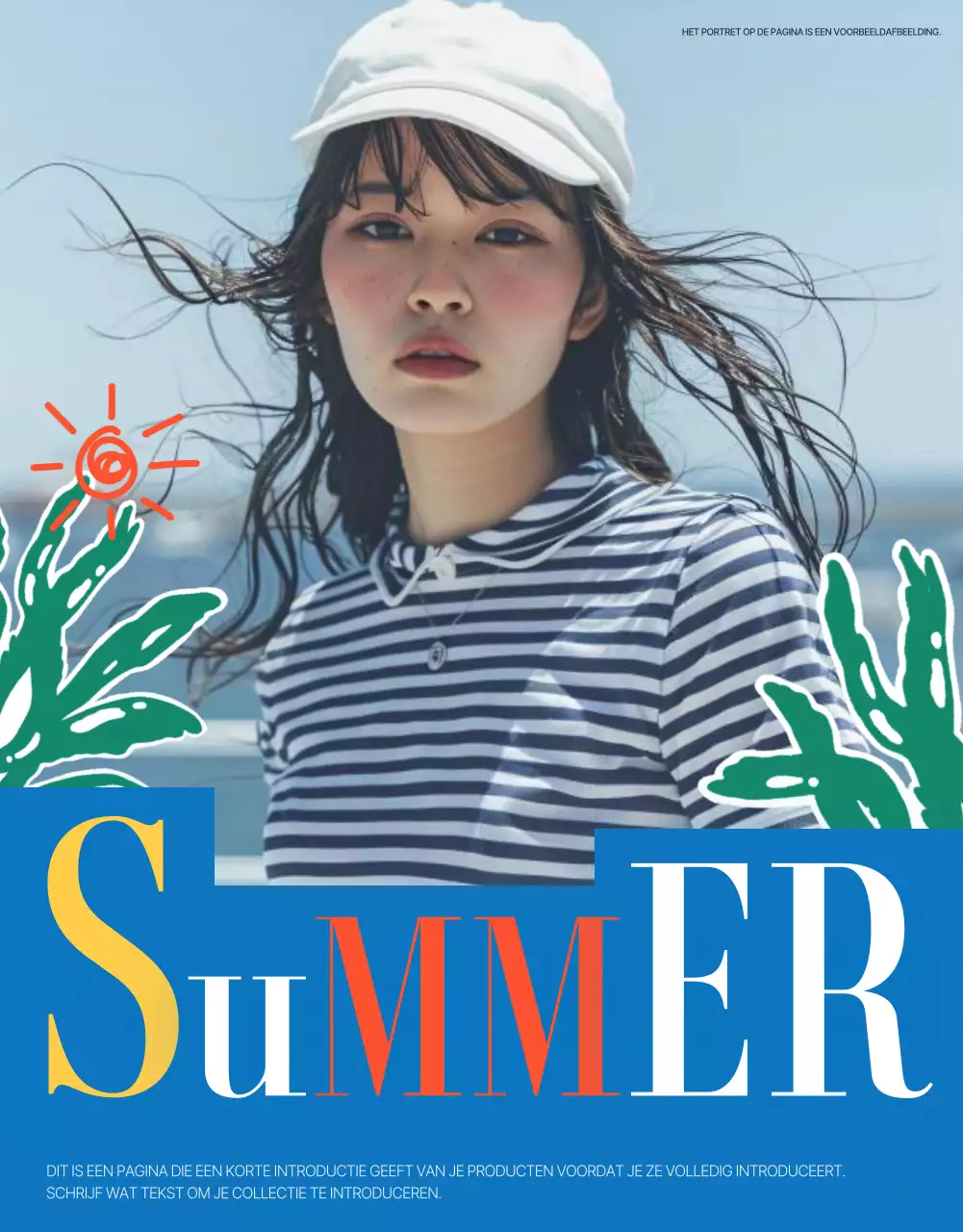 Vintage zomerreclame in blauw en rood