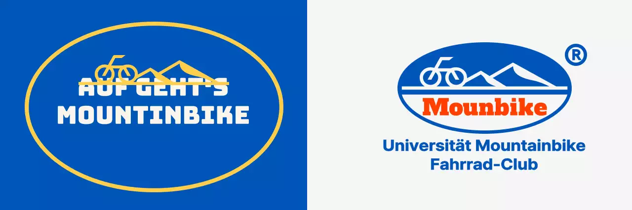 Mountainbike-Club mit einem einfachen Logo mit Bergen und Fahrrädern