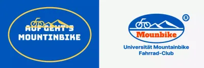 Mountainbike-Club mit einem einfachen Logo mit Bergen und Fahrrädern