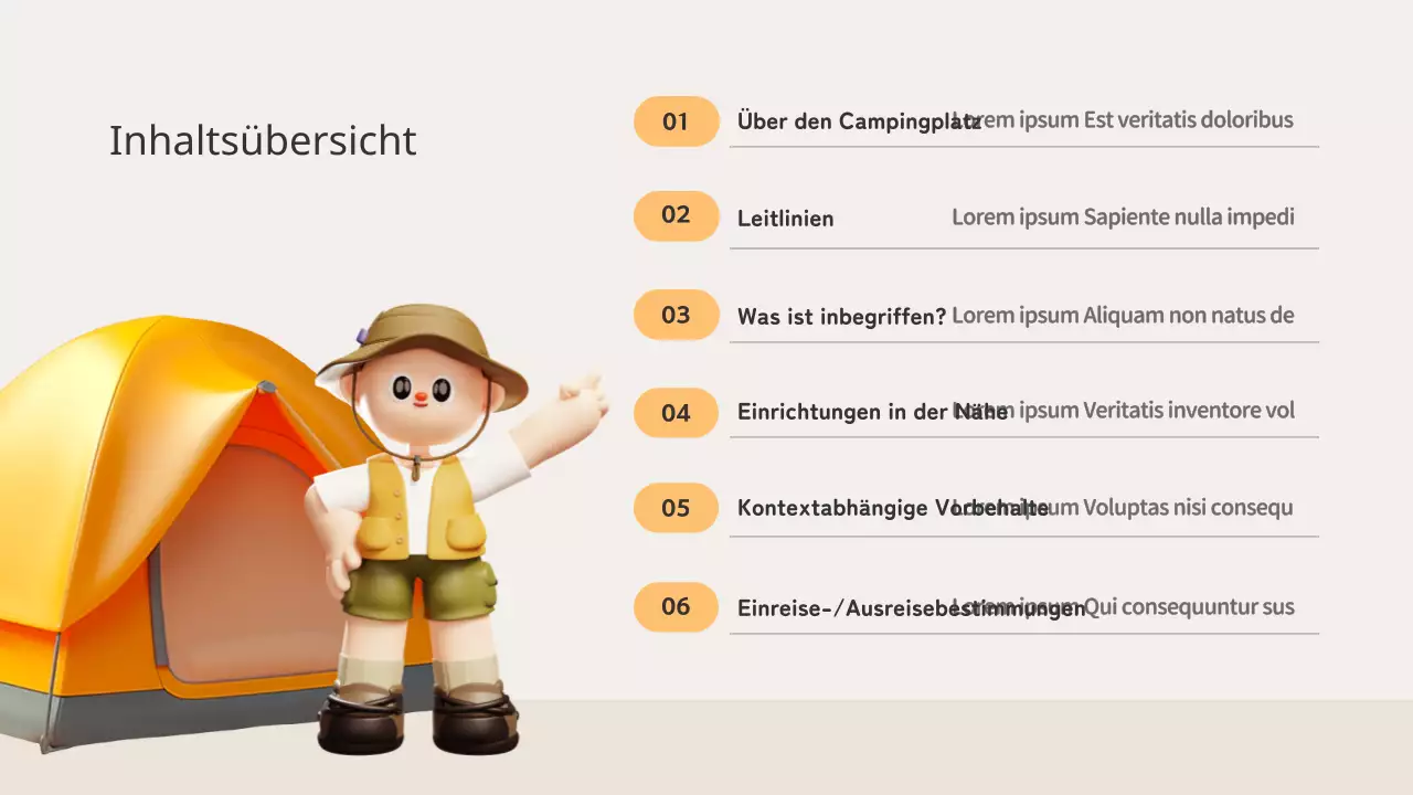 Ein Führer zum orange-beigen Sommercampingplatz