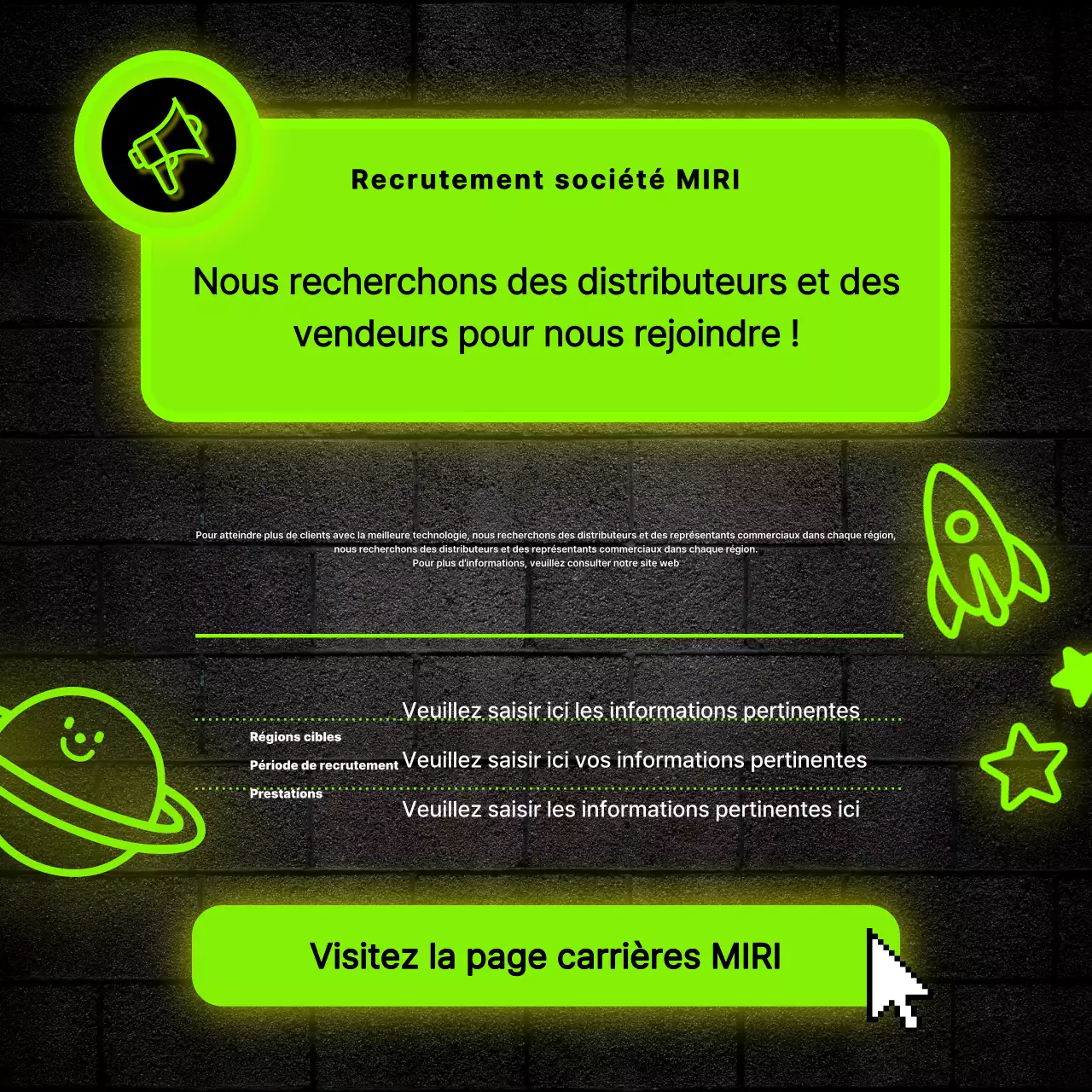 Recrutement de distributeurs en néon et noir