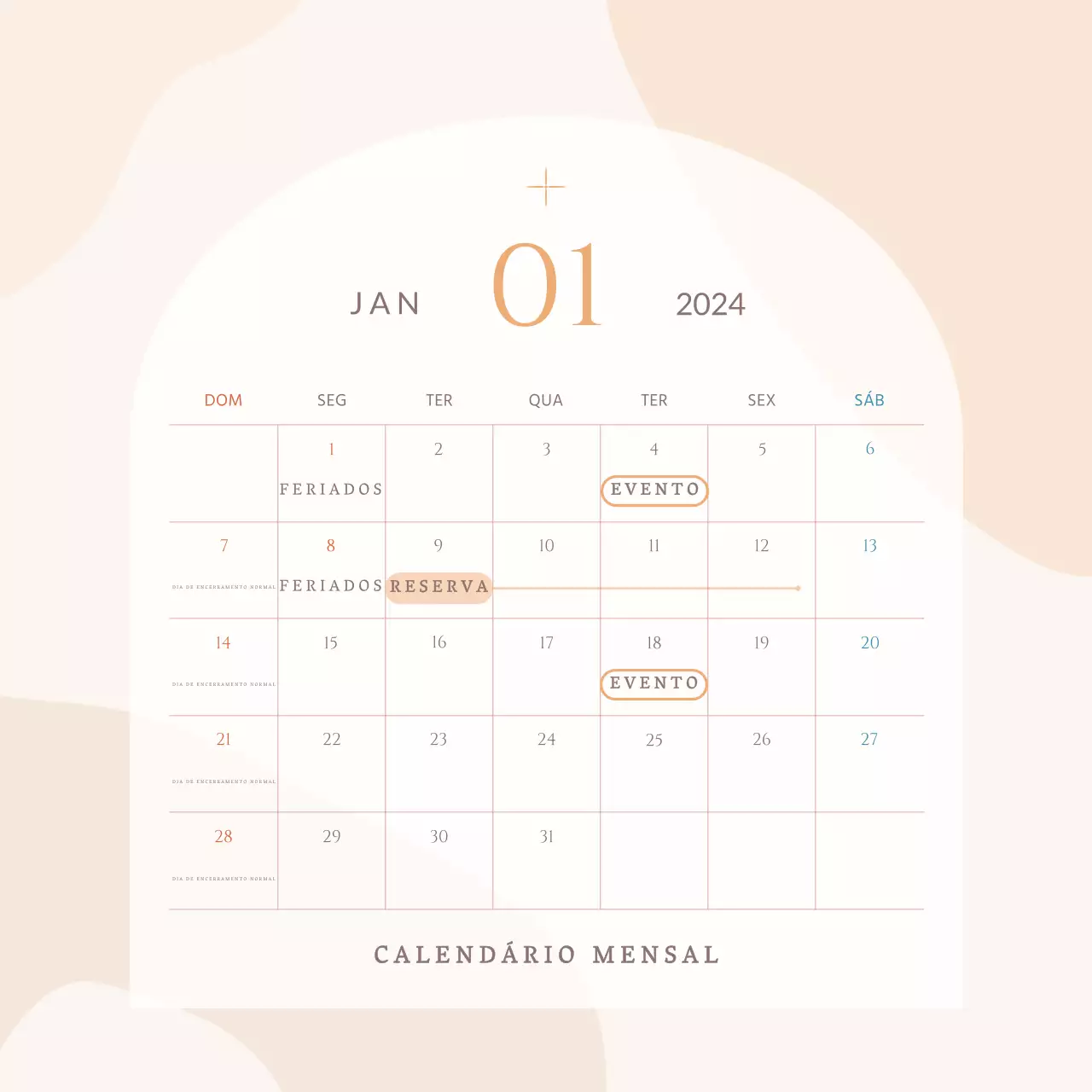 Calendário simples de anúncios de compromissos relacionados com vendas com formas circulares em marfim