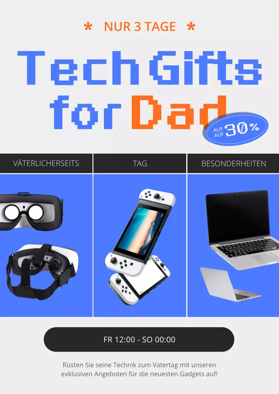 Moderne Verkaufsanzeige in Blau und Orange