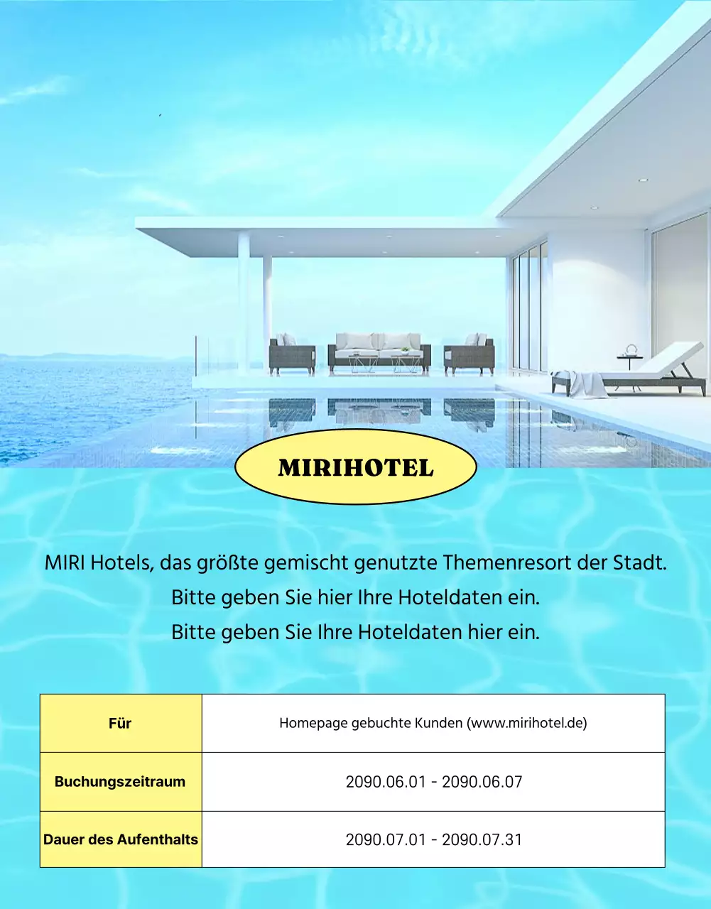 Werben Sie mit gelben und hellblauen Farbtupfern für Hotelangebote